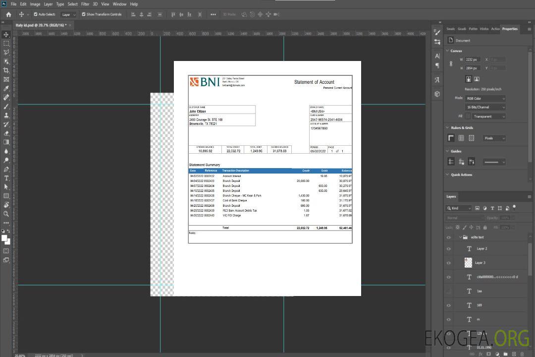 États-Unis Texas Relevé de compte bancaire BNI template